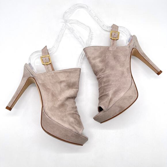 RENATTA JOP Suede Slingback Heels Womens 37 Taupe Gray Platform Stiletto Strap - Picture 5 of 13